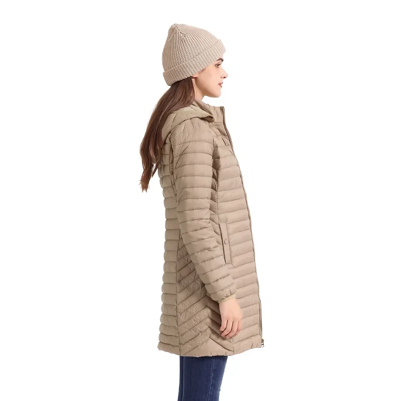 Women Long Warm Parka Coat With Hood Female Winter Outdoor Padded Cotton Clothes Ultralight Portable Outwear With Bag