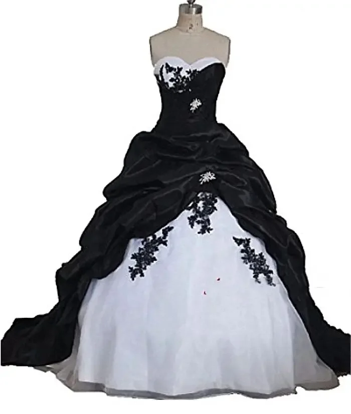 

Gothic Black And White Wedding Dress Sweetheart Strapless Back Lace-up Plus Size Bridal Formal Gowns Vintage Customized Robe