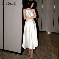 GIYSILE White Evening Dresses Suspender Sexy Backless Birthday Party Dress for Women Simple and Elegant Temperament Prom Dress