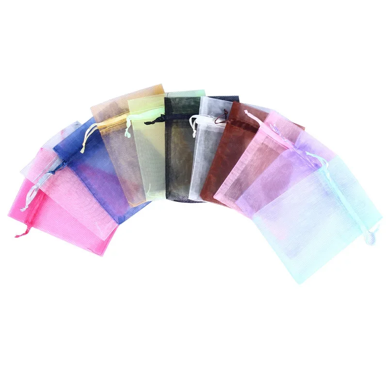 Bolsas de Organza con cordón de tul para joyería, embalaje de joyería, regalo de boda, 10 unidades