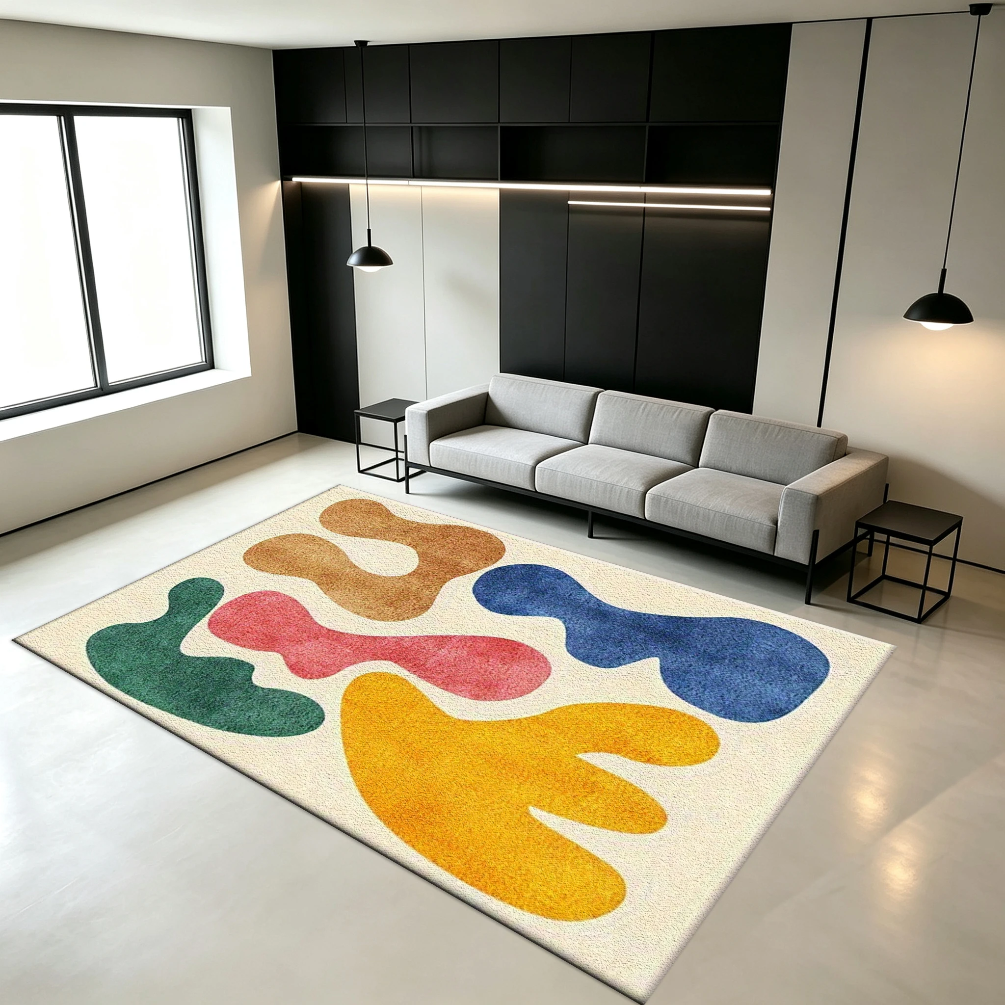Medieval-Style Abstract Teardrop-Shaped Colorful Carpet, Non-Slip Modern Bohemian Style Rug Suitable for Home Bedroom and Living Room Decoration