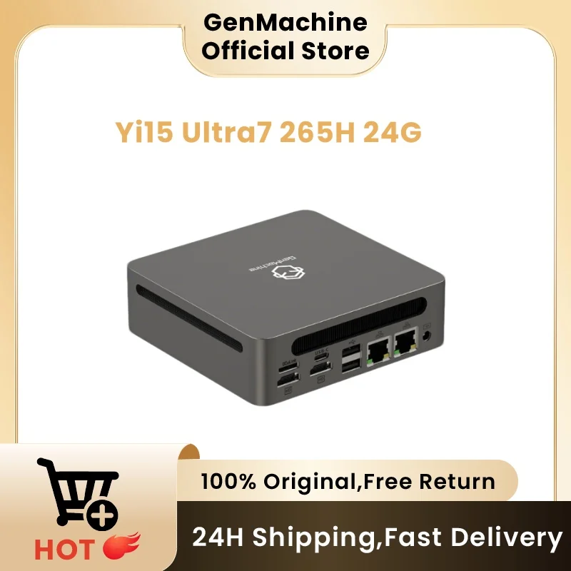 GenMachine Mini PC Intel Ultra 7 265H AI GPU 16 Cores 5.3GHZ Windows 11 DDR5 24G 6400Mhz WIFI6 Mini Pc Gaming Computer Diy Pc