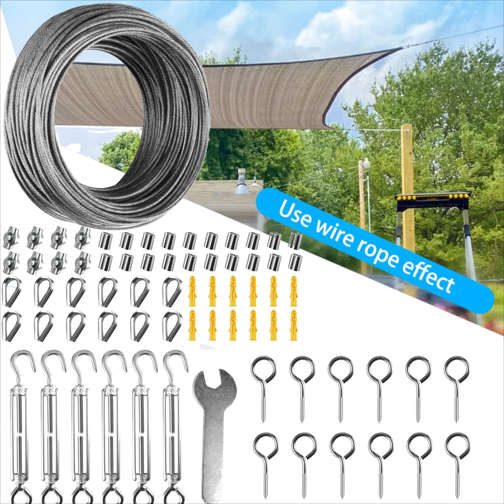 

Sun Shade Sail Hardware Kit with 35M Cable Wire Rope Stainless Steel for Outdoor Backyard Patio Garden Shelter Camping Tent