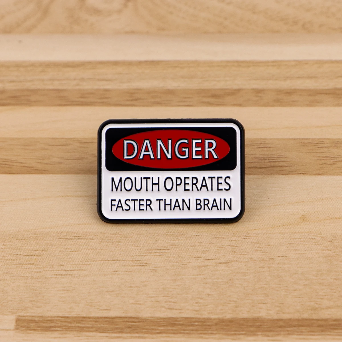 Danger Sign Enamel Pin Mouth Operates Faster Than Brain Humorous Quote Brooches Badge Bags backpacks Decoration Friends Gift