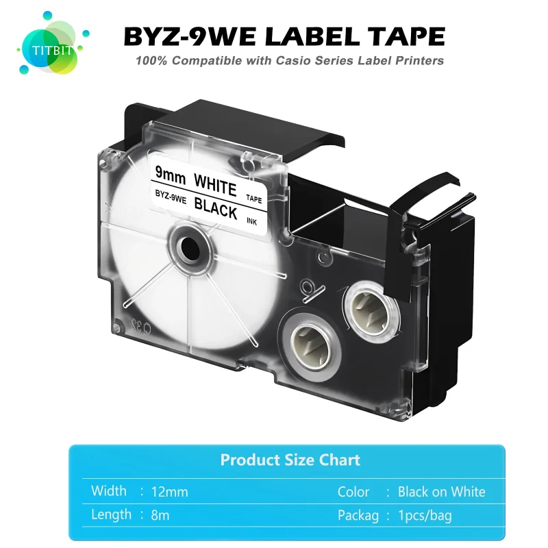 6/9/12mm 20 Colors BYZ-9WE BYZ-12WE Label for CASIO BYZ-9X BYZ-9YW 6WE 6YW Label Cartridge for CASIO KL-60 KL-60SR Label Makers