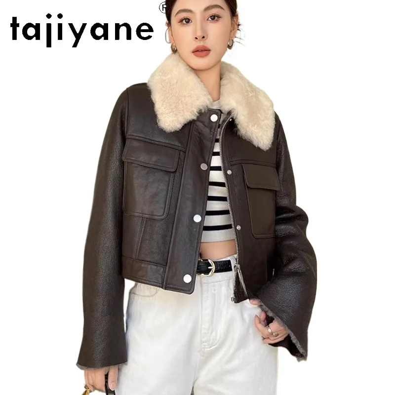 เสื้อแจ็คเก็ตขนแกะแท้ 100% ยี่ห้อ TAJIYANE พร้อมขนแกะติดตัว เสื้อโค้ทขนสั้นแฟชั่นสำหรับผู้หญิง เสื้อโค้ทขนสัตว์แท้สำหรับฤดูหนาว เสื้อผ้าผู้หญิง