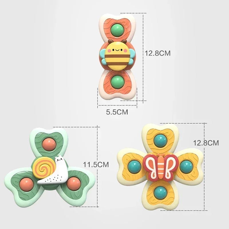 Stress Reliever Kids Bath Toys Baby Cartoon Insects Spinners Toy ABS Suction Cup Spinning Top Rattles Fidget