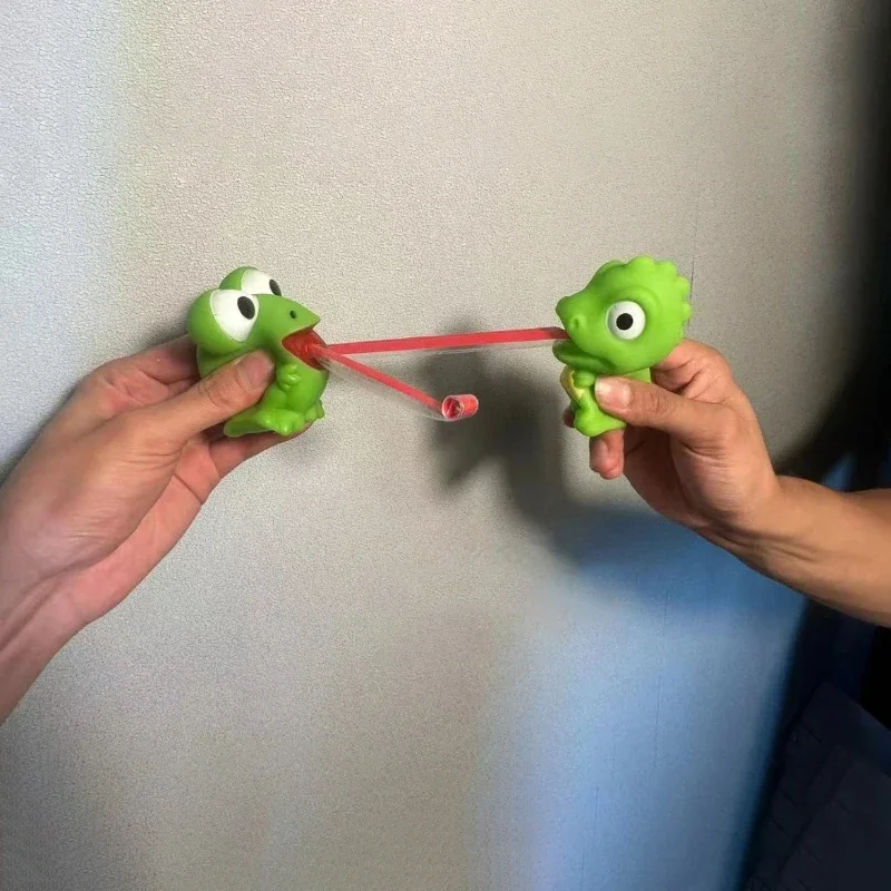 Criativo sapo dinossauro colando língua fidget descompressão pitada brinquedo para fora aliviar o estresse crianças diversão espremer brinquedos interativos