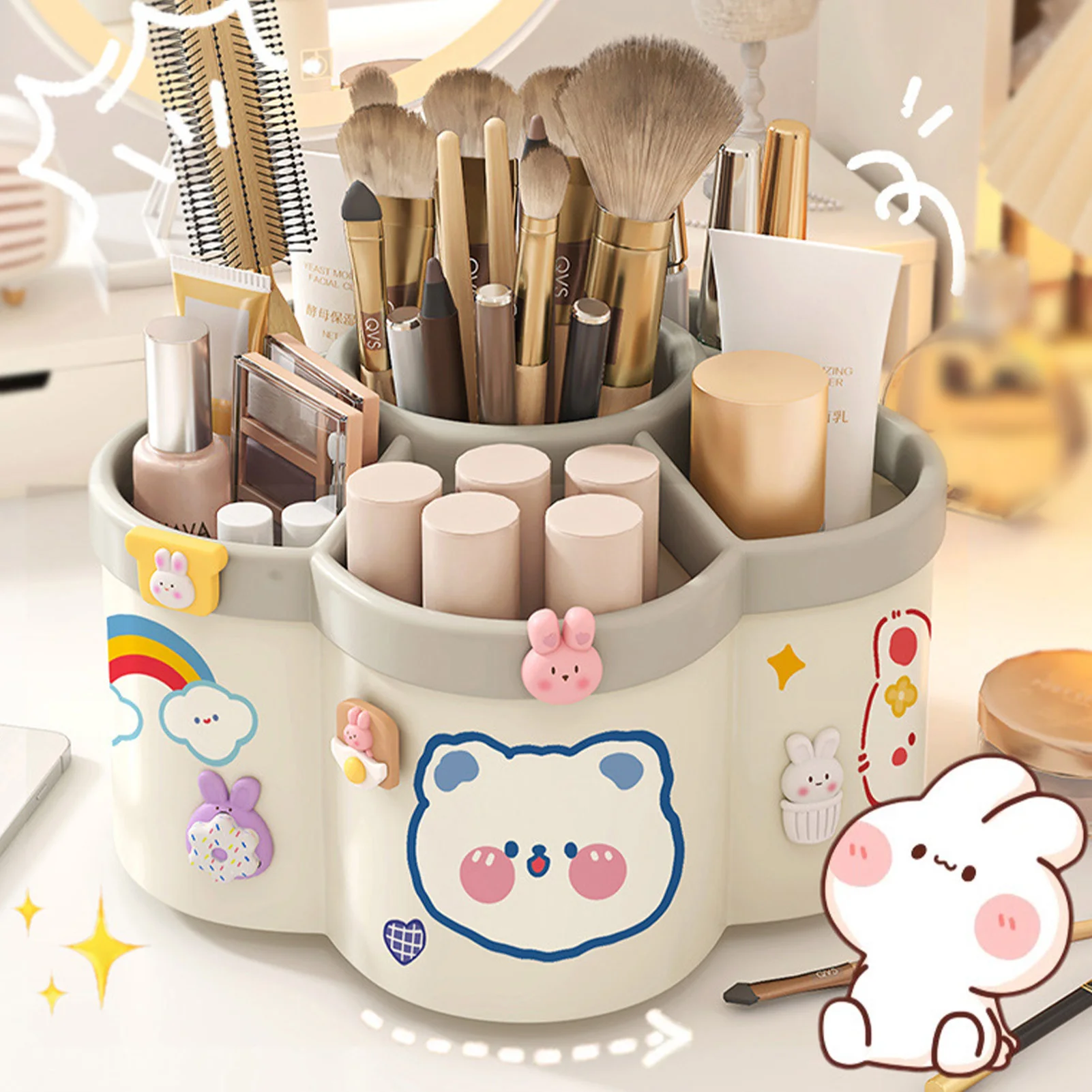 

Desktop Rotating Pen Holder Creative Large Capacity Multi Grid Pen Holder For School Office Study Lovely Cartoon Storage Box