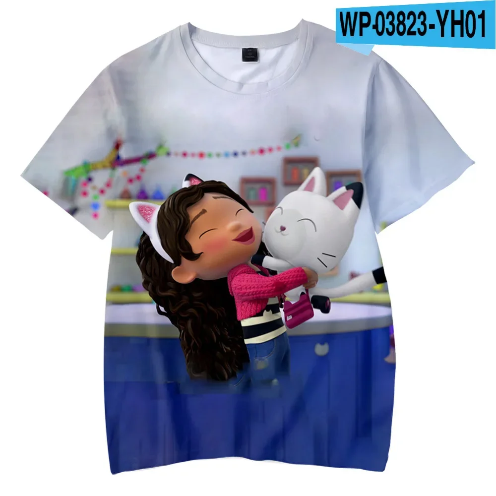 Anime Gabbys Dollhouse 3D Print Streetwear para Meninos e Meninas, Moda Casual Bonito, Camiseta extragrande, Crianças Tees, Tops Roupas