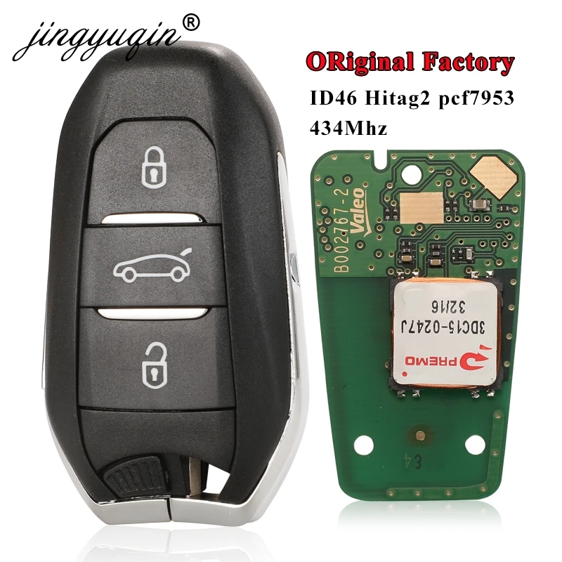 Jingyuqin dla Citroen DS4 DS5 433MHz PCF7953 ID46 Hitag2 Chip inteligentny Keyless Go VA2 HU83 oryginalne części zdalny klucz 3BTN oryginalna fabryka