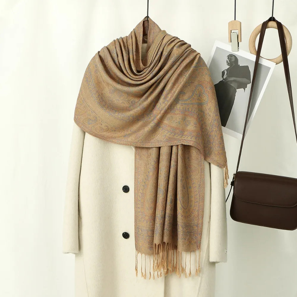 

Имитация кашемира: теплая зимняя шаль с бахромой, роскошная и элегантная, утолщенная, пашмина-плед