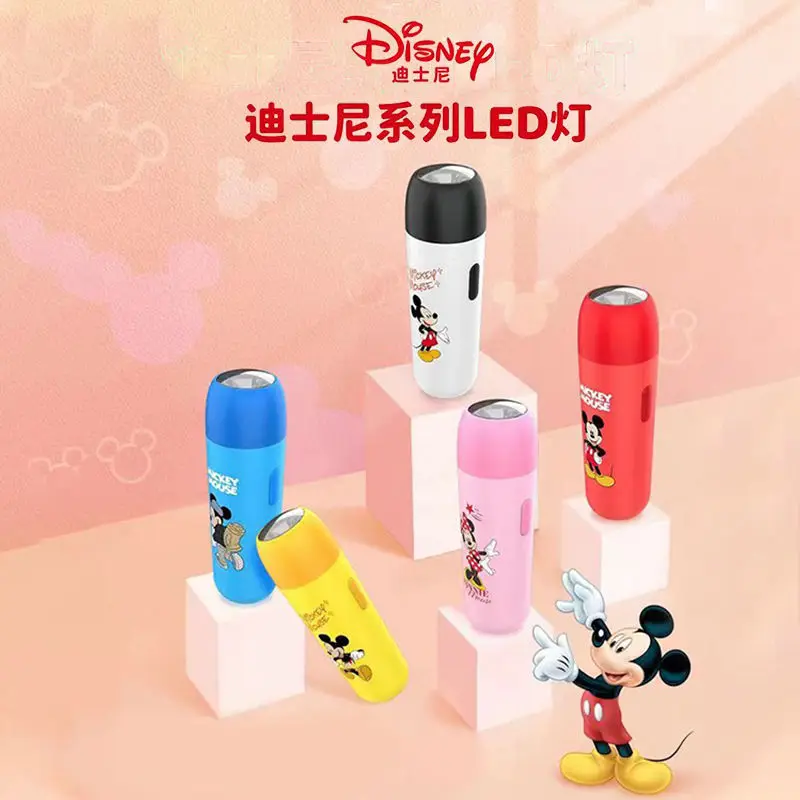 Animation Disney Mickey Minnie Series LED Bright Flashlight USB Rechargeable Mini Portable Outdoor Super Bright Pocket Home Lamp