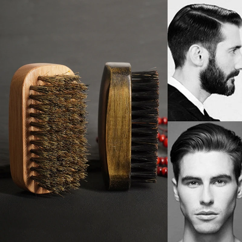 Natural Boar Bristle Beard Brush Barber Neck Duster Brush Shave Beard Brush Barber Oil Head Shape Carving Cleaning Brush Tools