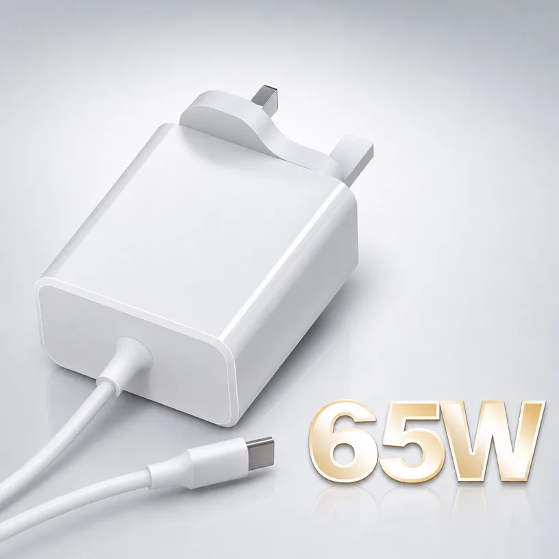 65W USB C Fast Charger With Built-in Cable UK 3 Pin Plug PD Wall Adapter for iPhone Samsung Tablet Laptop