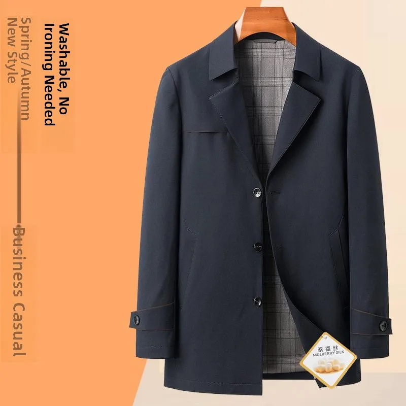 

Мужская повседневная шелковая ветровка-куртка осенняя, свободного кроя, с отложным воротником, ветрозащитная, немнущаяся, с длинными рукавами, стандартный крой