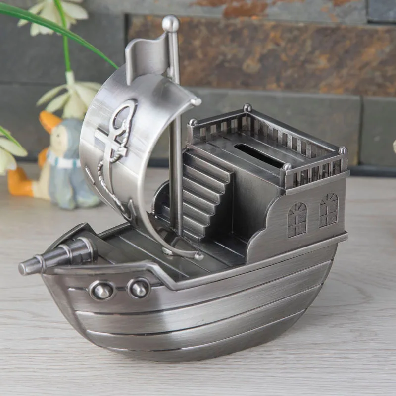 Zinc Alloy money box saving box .European-style Exquisite Pirate Ship Money-saving Canister. Children's Boys' Birthday Gift