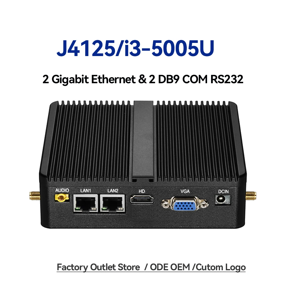 산업용 팬리스 미니 PC 셀러론 J6412 코어 i3-5005U 듀얼 LAN 2*COM HDMI WIFI 윈도우 10 넷탑 오피스 컴퓨터 미니PC 데스크탑