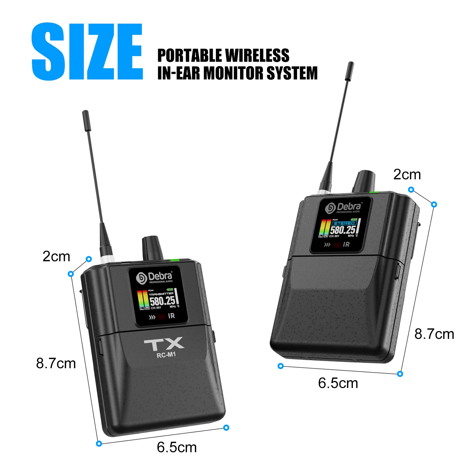 Debra New RC-EM1 UHF Stereo Wireless In-Ear Monitoring System, arbeitet im Frequenzbereich 565–590 MHz, entwickelt für Bands und Live-Übertragungen. – Detail 12