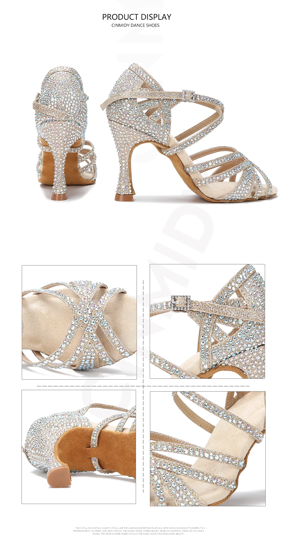 CINMIDY Satin Glitzer Tanzschuhe Damen Strass Latein Tanzschuhe Ballsaal Tanzschuhe High Heels Party Schuhe Damen Hochzeitsschuhe – Detail 12