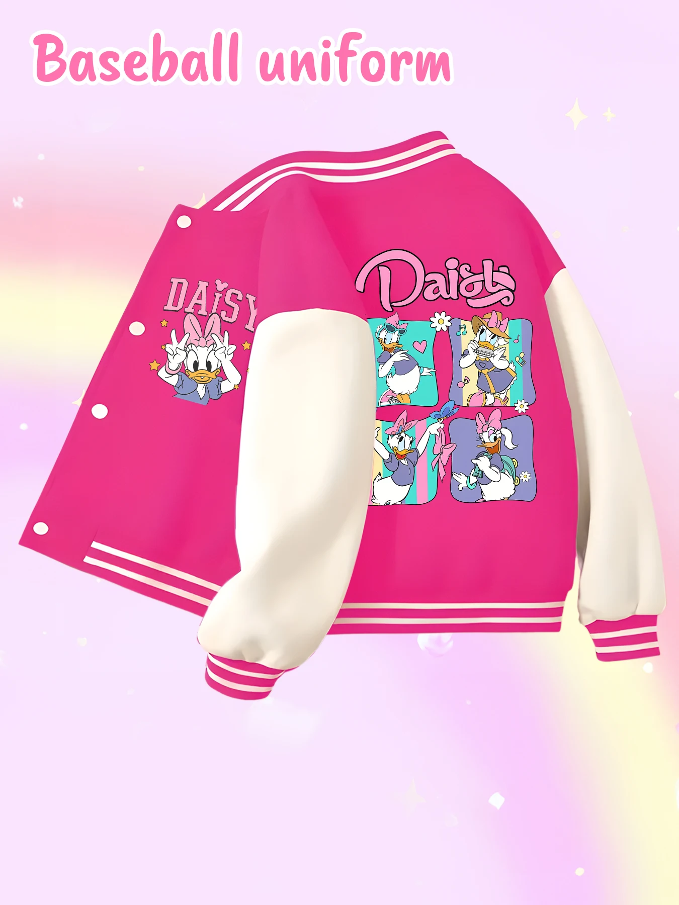 Disney fashion trend baseball jacket, suitable for daily sports and casual wear, printed with cute Daisy pattern, nice gift.