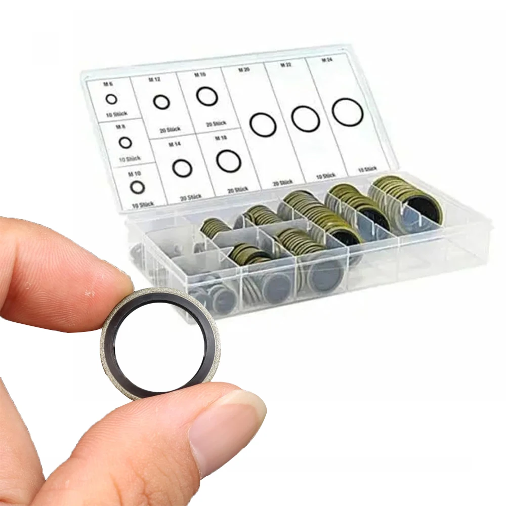 100/150Pcs M6 M8 M10 M 12 M14 M16 M20 M24 Metric Dowty Bonded Oil Seal Washer Automotive Drain Plug Gaskets Oil Crush Washers