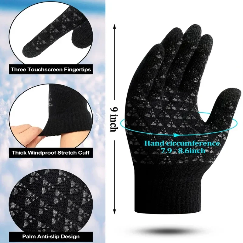 قفازات شتوية دافئة للحماية من البرد وشاشة لمس غير قابلة للانزلاق قفازات كاملة الأصابع محبوكة مقاومة للاهتراء مناسبة للياقة البدنية لركوب الدراجات #6