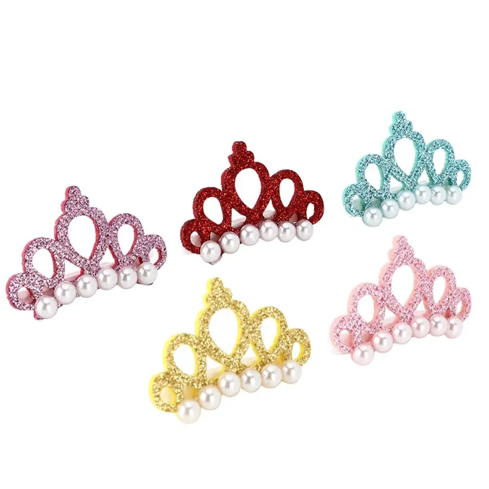 50/100pcs Dog Hair Clips Bows Faux Pearl Crown Shape Head Decoration For Pets Cat Puppy Hairpins Decor Grooming Accessoires