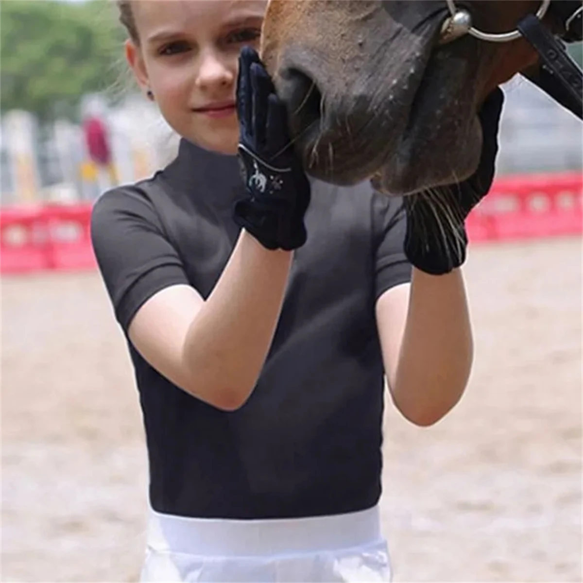 MXLLINA Summer Short Sleeve Equestrian Shirts Girls Breathable Zipper Sport T-Shirt Chirldren Riding Horse Tops Girls