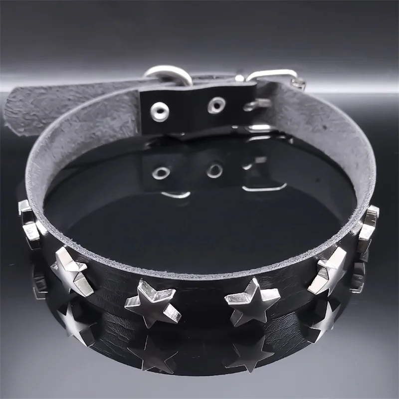 Goth Punk Sexy Star Pentagram Necklace Women Men Harajuku Black Choker PU Leather Gothic Statement Necklaces Jewelry NXXXXS03