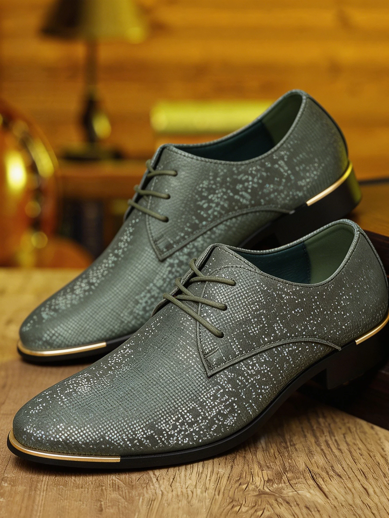 

Metallic Sheen Sage Green Lace-Up Shoes High-End Formal Footwear for Modern Gentlemen