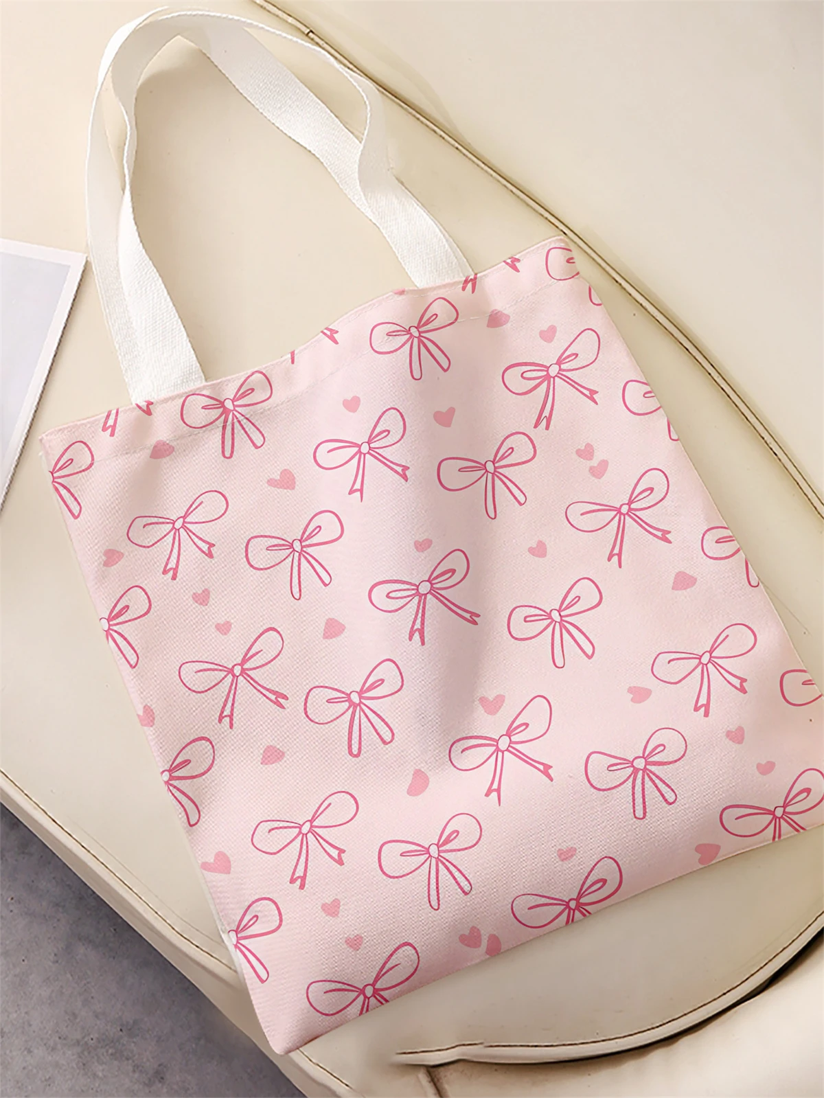 حقيبة يد كاجوال مطبوعة بنمط القوس، حقيبة ظهر عصرية قابلة لإعادة الاستخدام، حقيبة يد متعددة الوظائف، حقيبة تسوق قماشية