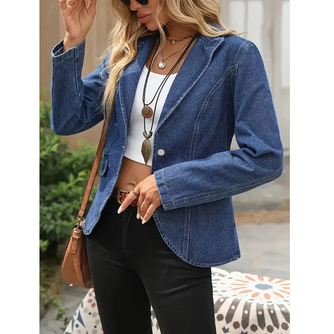 여성 데님 블레이저 재킷 플러스 사이즈 캐주얼 긴소매 - Sewing Jackets 리뷰 및 가격