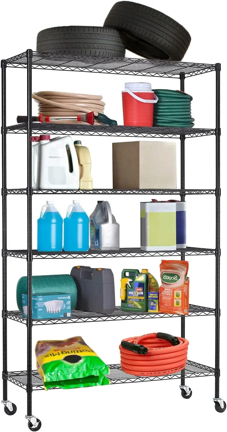 

6 Tier Adjustable Metal Shelf Wire Shelving Unit Storage With Wheels 2100Lbs Capacity 18"" D X 48"" W X 82"" H For Restaurant