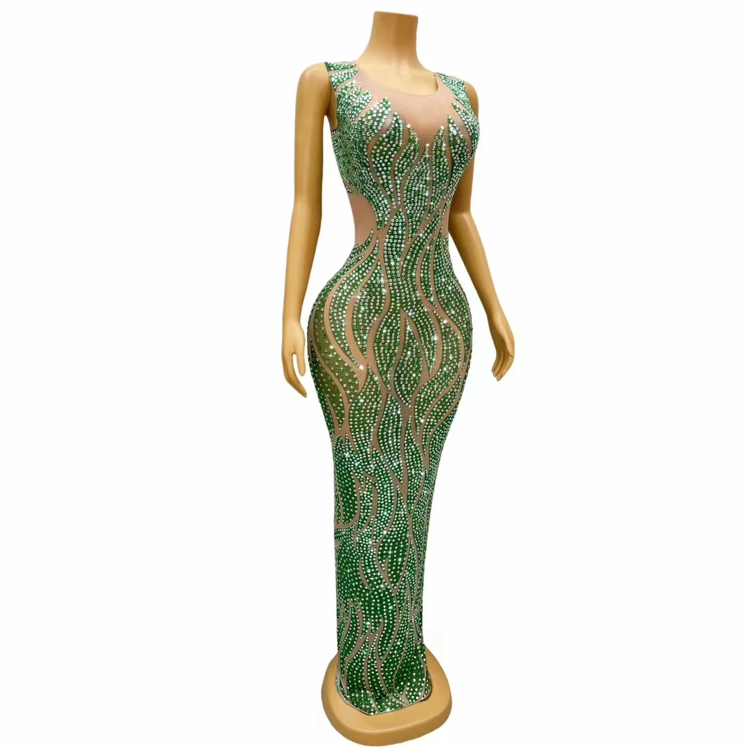 Haute Couture Mesh Dress Bodycon Dinner Party Dress Birthday Party Wedding Prom Bridesmaid Dress Fancy Rhinestone Evening Gown