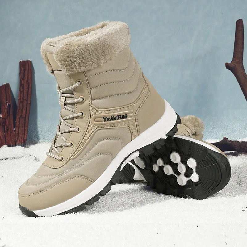 

2026 New Mens Womens Winter Snow Boots Outdoor Fleece Lined Warm Mid Calf High Top Cotton Boots