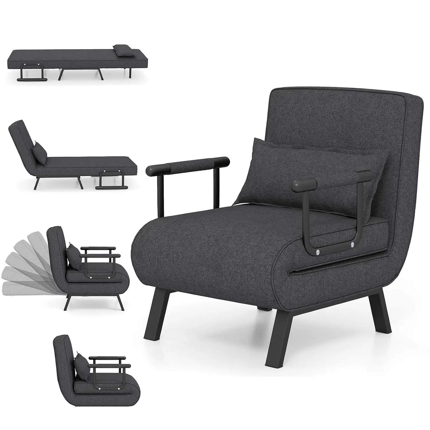 4 in 1 Convertible Sofa Chair Bed, Tri-fold Leisure Recliner Sleeper with 6-Position Adjustable Backrest, Pillow &, Customized