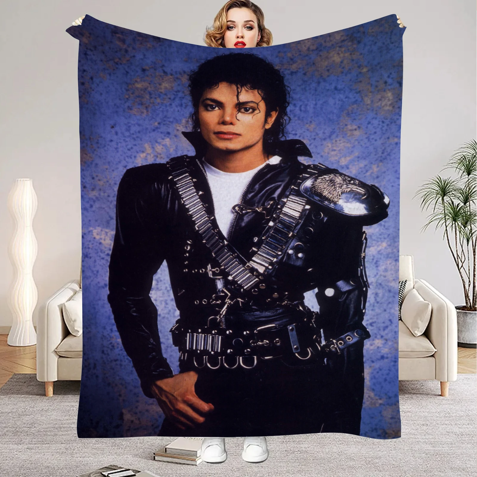 Michael-Jackson Retro Printed HD Blanket Soft Throw Blanket for Home Bedroom Bed Sofa Travel Office Solid Cover Blanket Adults