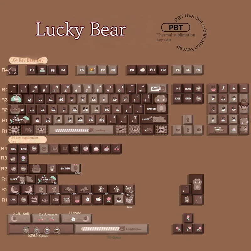 New Lucky Bear Original Keycap 138 Key Personalized Keycap Pbt Heat Sublimation Compatible With Most Mechanical Keyboard Keycaps