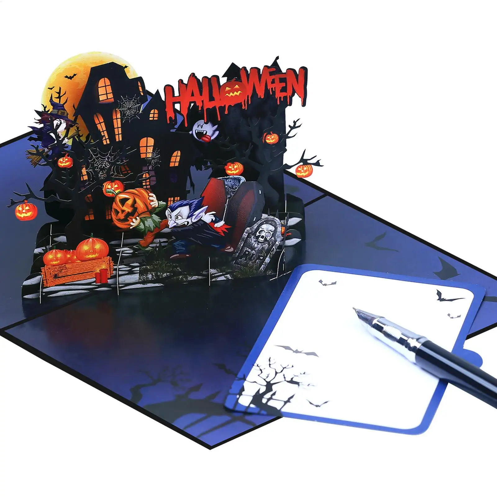 

3D Halloween Card Pop Up - Ghost Pumpkin Paper Sculpture, Spooky Greeting Card & Decor for Mantel, Bookshelf, Dining Table