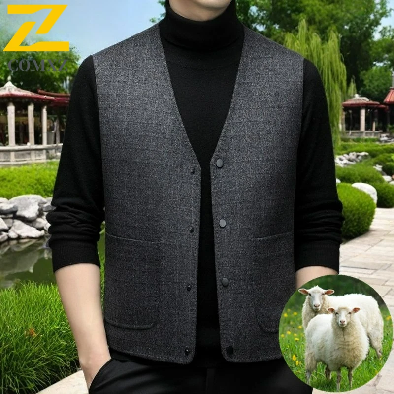 

COMXZ Male Wool Vest Fashion Classics Working Cold Proof Gilet Business Casual Comfort Autumn Winter Warm Sleeveless Vests