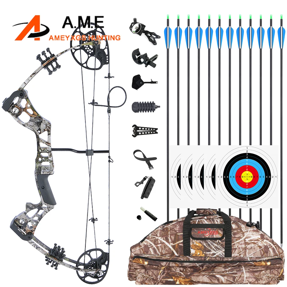 

Compound Bow and Carbon Arrow Set 15-45lbs Adjustable for Teenager Beginner Adults Archery Shooting Practice Hunting Pulley Bow