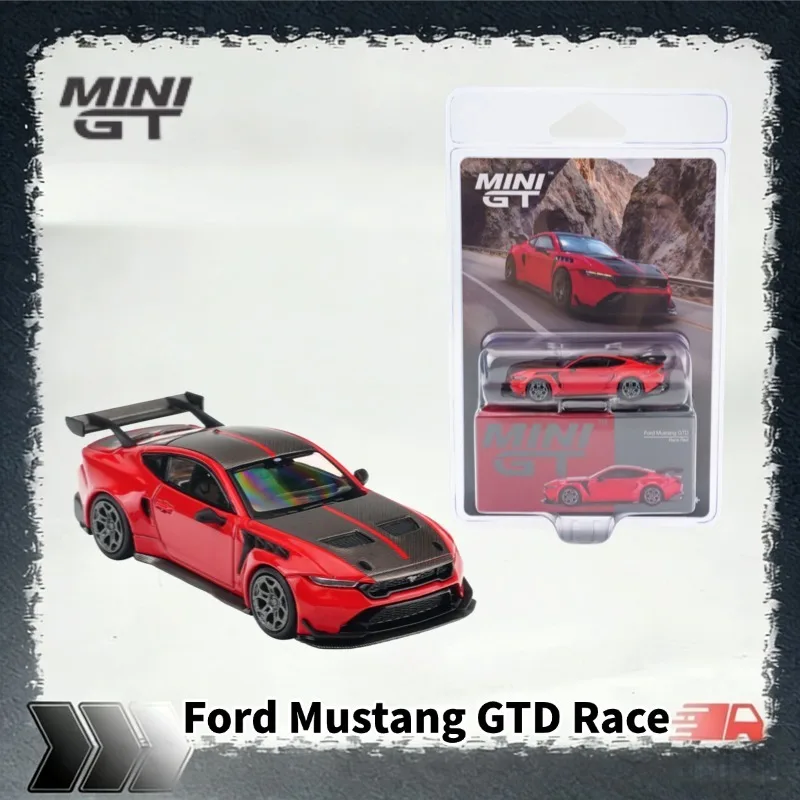 [In Stock] MINI GT 1/64 Ford Mustang GTD Race Red Diecast Alloy Car, Carbon Fiber Details Collectible Model