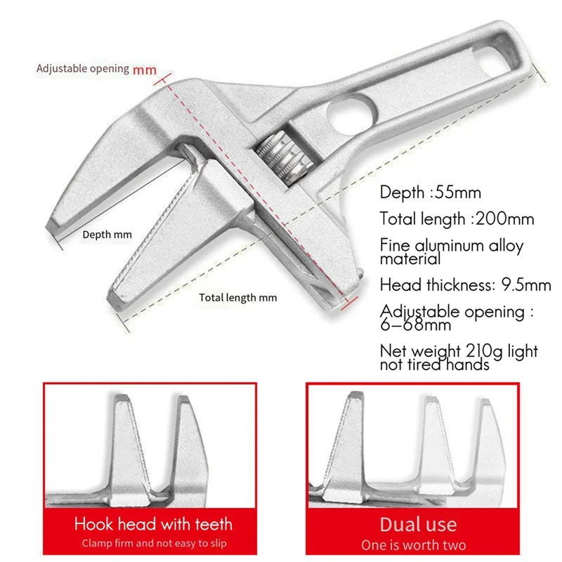 The Multifunctional Short Handle Wrench With Teeth For Bathroom Wrench Is Used To Install The Air Conditioner Sewer Pipe Durable