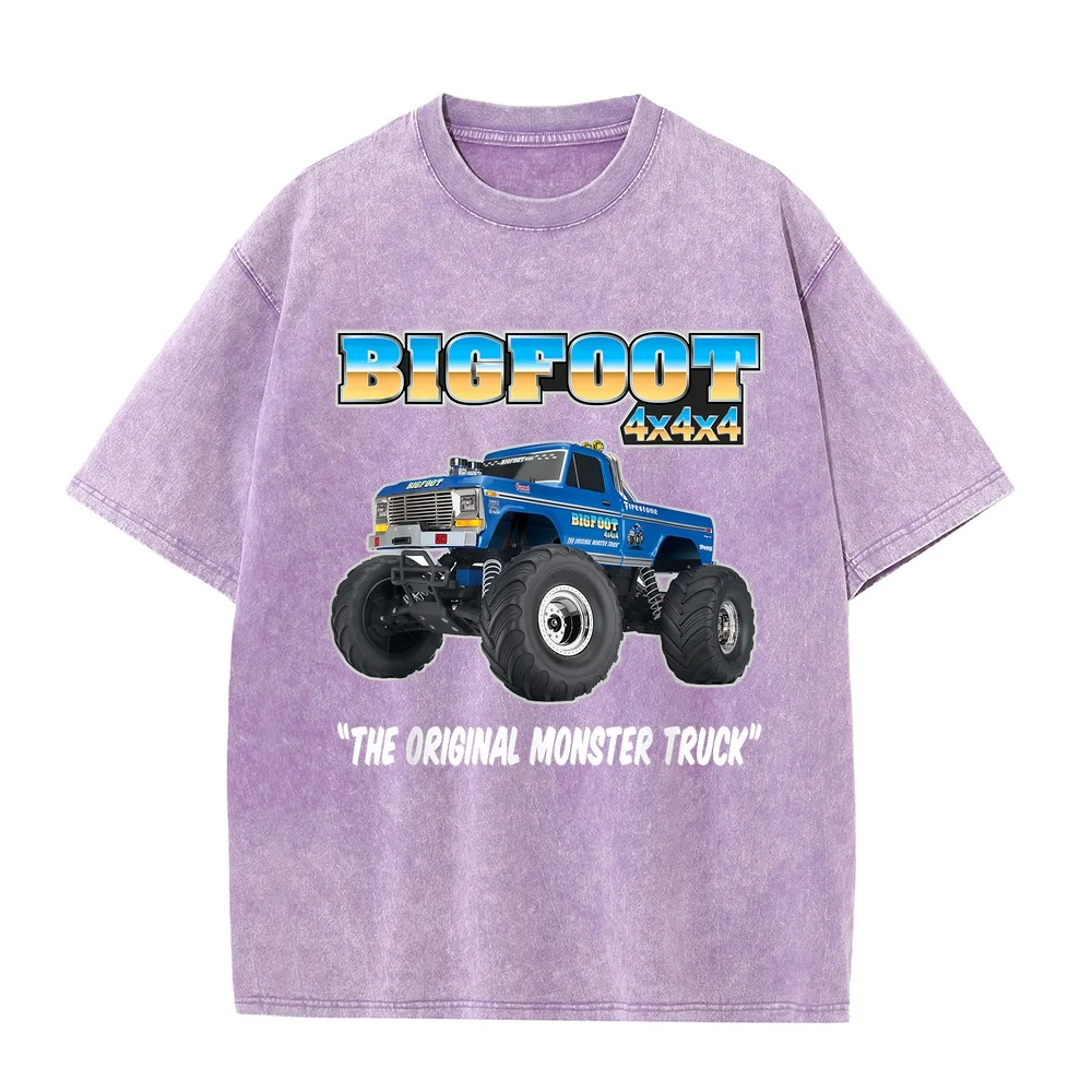 Monster Truck T-Shirt מותגים Hombre Ropa Purple Short Sleeve Tee Printed Cotton Humor Shirt Casual Funny Quote Men T Graphic