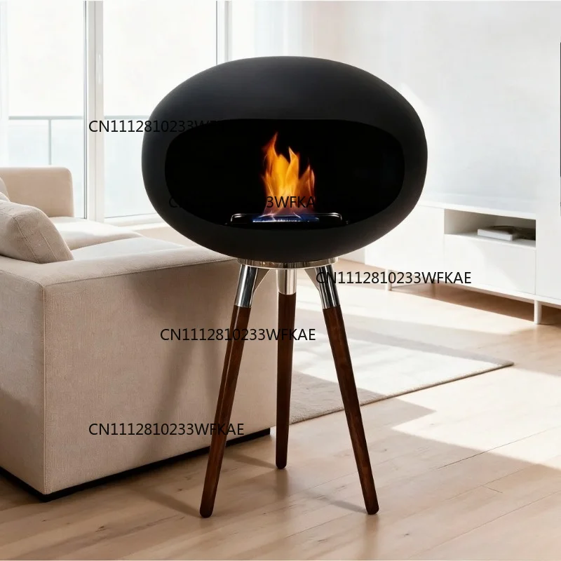 Freestanding Bioethanol Fireplace - Oval Sphere Design Smokeless Real Flame Ethanol Fire Pit for Indoor Outdoor Decor