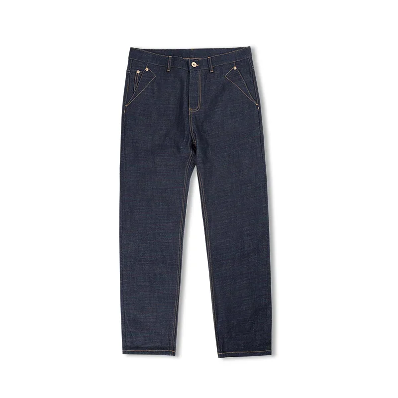 Maden Jeans Vintage Homme 13,5OZ en Coton Sans Traitement Straight Fit Selvedge Bleu Foncé avec Poches et Fermeture Éclair