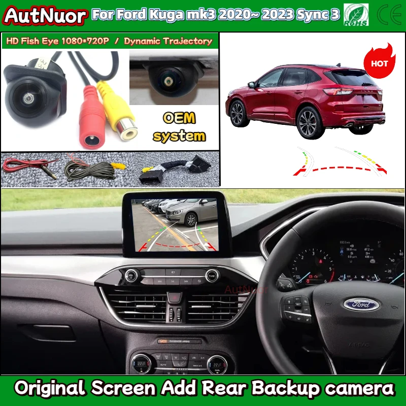 

HD камера заднего вида для Ford Kuga mk3 2020 ~ 2023 Sync 3 системы, ручка багажника, резервная камера заднего вида с HD ночным видением