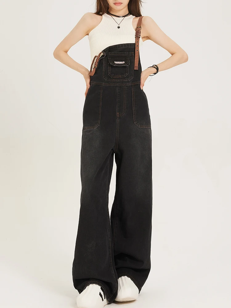 Kazalin Jeans-Overall mit hoher Taille für Damen, lockere Passform, Bla-Hose mit weitem Bein, Frühling 2026, amerikanischer Retro-Stil, lässiger Hiphop