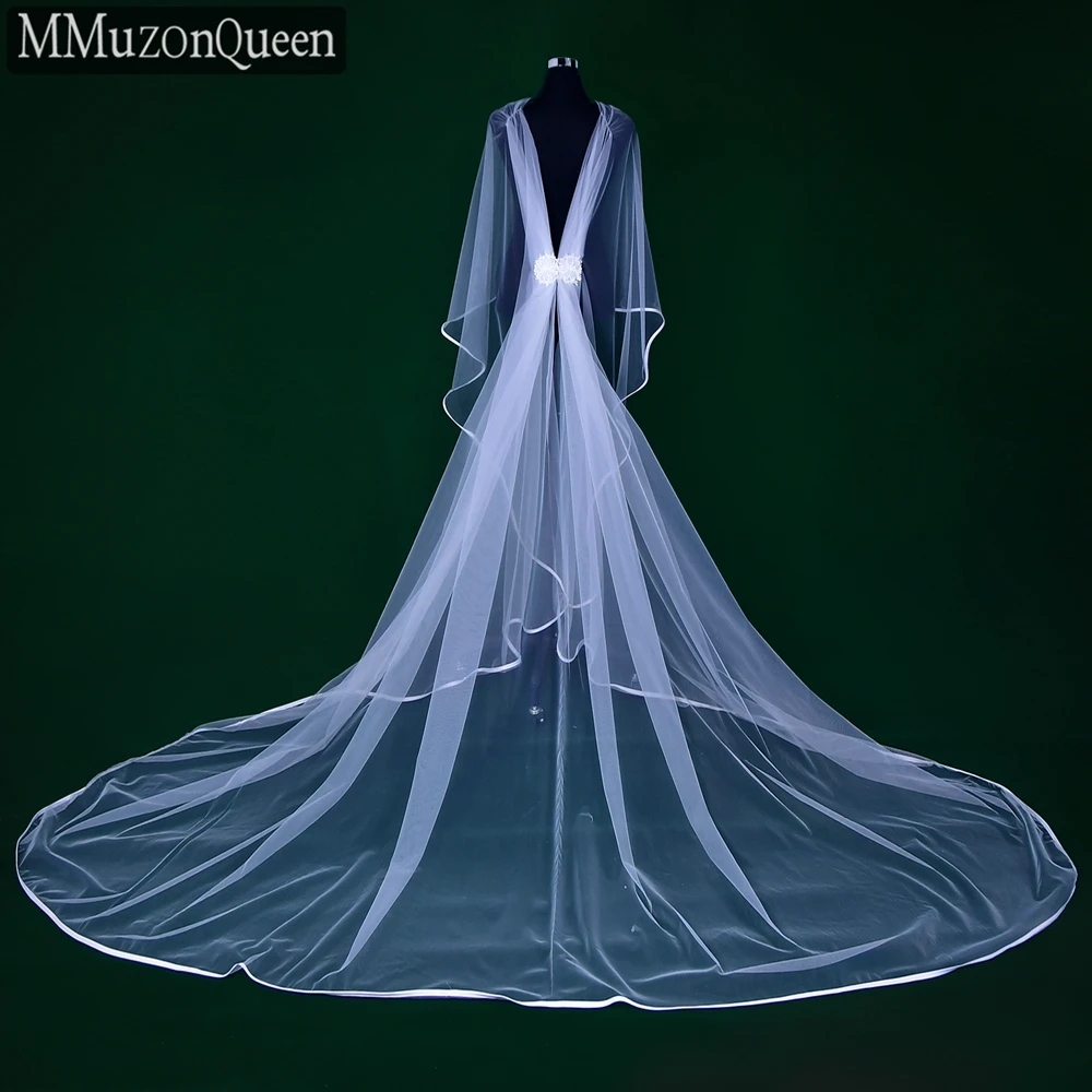 MMQ Ribbon Edge  Bridal Cape Embroidered Floral Embellishments Lady Jacket Tulle Cathedral Wedding Accessory Customized MG15